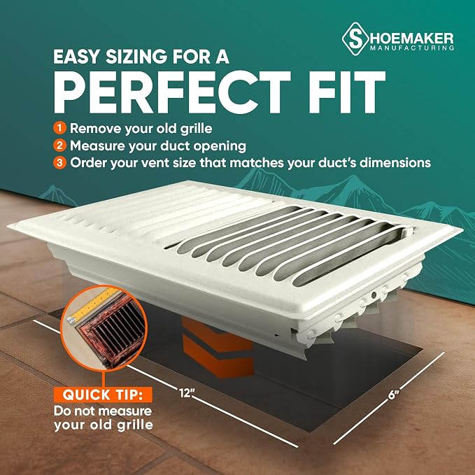 6x12 Floor Register – Warm White Heavy Duty Metal Floor Vent Cover for Home Floors - Premium Forced Air Vent Covers