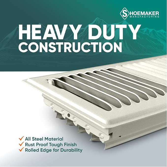 6x12 Floor Register – Warm White Heavy Duty Metal Floor Vent Cover for Home Floors - Premium Forced Air Vent Covers