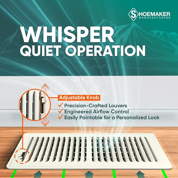 6x12 Floor Register – Warm White Heavy Duty Metal Floor Vent Cover for Home Floors - Premium Forced Air Vent Covers