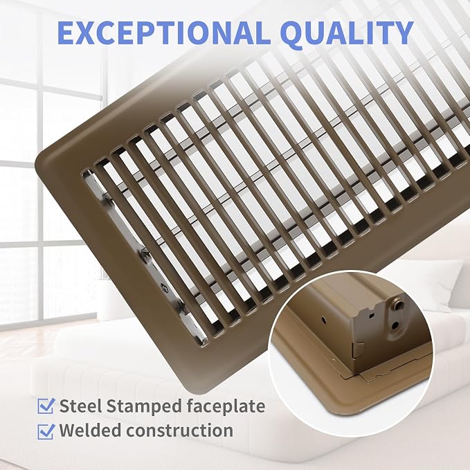 6x12 Inch Floor Register - Heavy Duty Steel Walkable Floor Vents - Easy Adjust Air Supply Lever - Vent Covers for Home