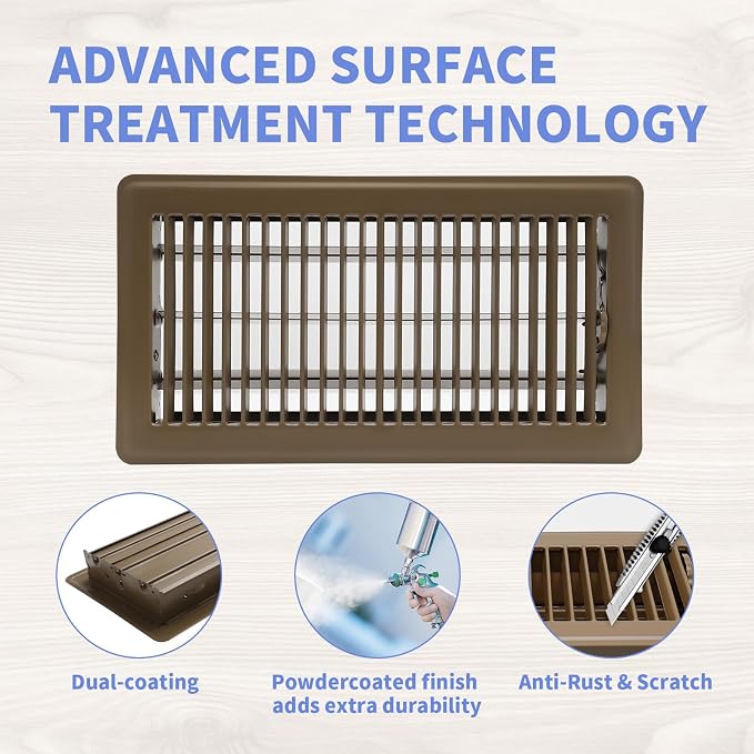 6x12 Inch Floor Register - Heavy Duty Steel Walkable Floor Vents - Easy Adjust Air Supply Lever - Vent Covers for Home