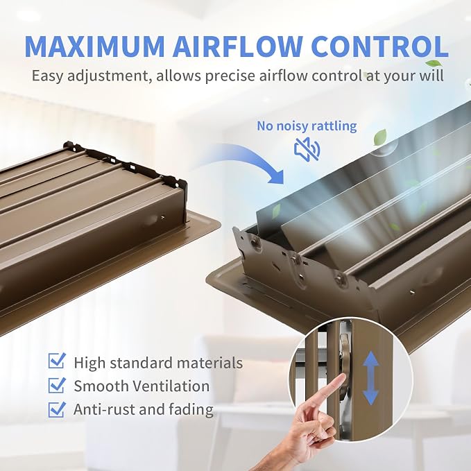 6x12 Inch Floor Register - Heavy Duty Steel Walkable Floor Vents - Easy Adjust Air Supply Lever - Vent Covers for Home
