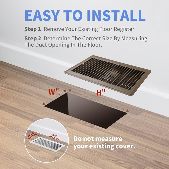 6x12 Inch Floor Register - Heavy Duty Steel Walkable Floor Vents - Easy Adjust Air Supply Lever - Vent Covers for Home
