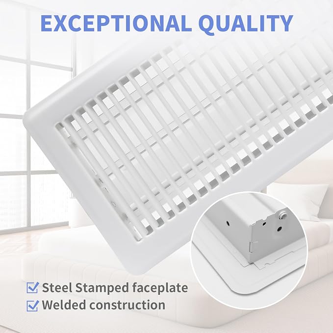 6x12 Inch Floor Register - Heavy Duty Steel Walkable Floor Vents - Easy Adjust Air Supply Lever - Vent Covers for Home