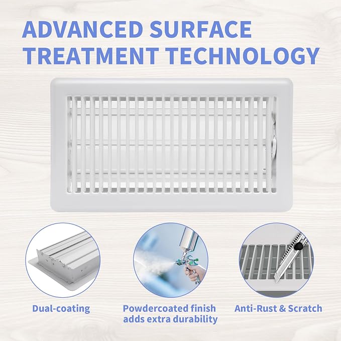 6x12 Inch Floor Register - Heavy Duty Steel Walkable Floor Vents - Easy Adjust Air Supply Lever - Vent Covers for Home