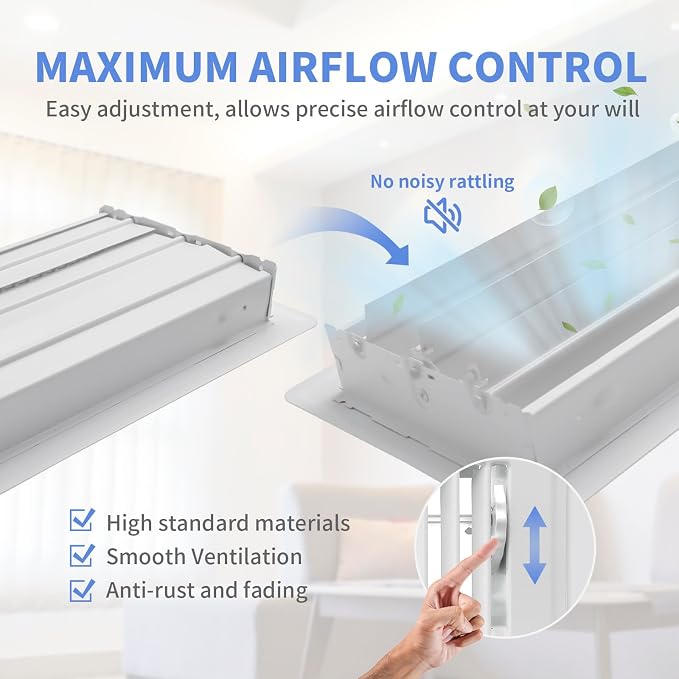 6x12 Inch Floor Register - Heavy Duty Steel Walkable Floor Vents - Easy Adjust Air Supply Lever - Vent Covers for Home