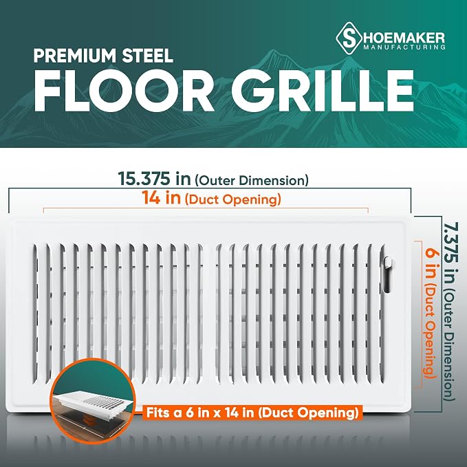 6x14 Floor Register – Soft White Heavy Duty Metal Floor Vent Cover for Home Floors - Premium Forced Air Vent, alternate view