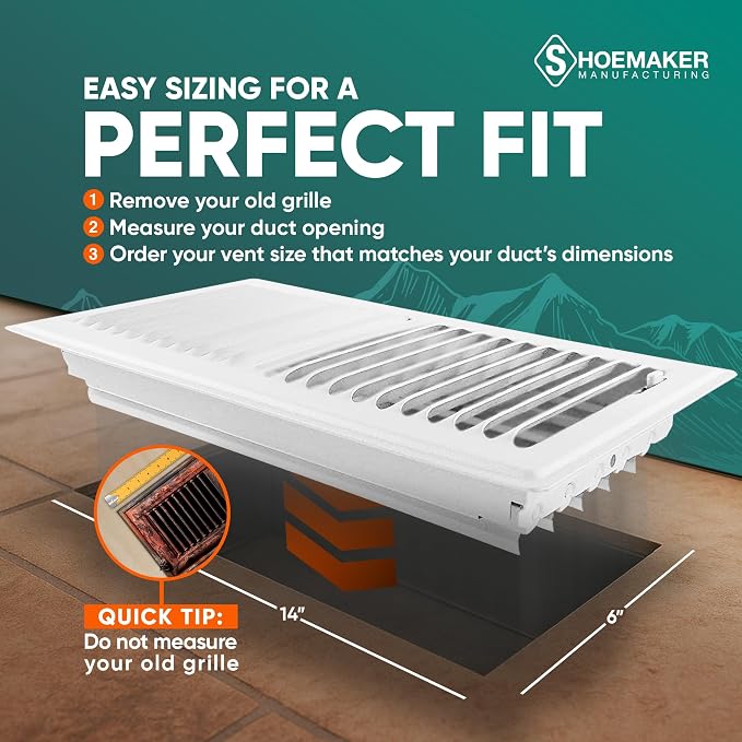 6x14 Floor Register – Soft White Heavy Duty Metal Floor Vent Cover for Home Floors - Premium Forced Air Vent, alternate view