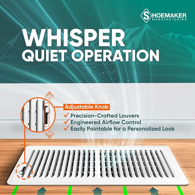 6x14 Floor Register – Soft White Heavy Duty Metal Floor Vent Cover for Home Floors - Premium Forced Air Vent, alternate view
