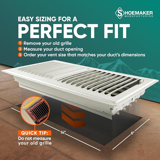 6x14 Floor Register – Warm White Heavy Duty Metal Floor Vent Cover for Home Floors - Premium Forced Air Vent Covers