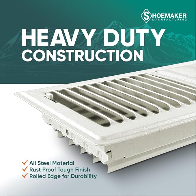 6x14 Floor Register – Warm White Heavy Duty Metal Floor Vent Cover for Home Floors - Premium Forced Air Vent Covers
