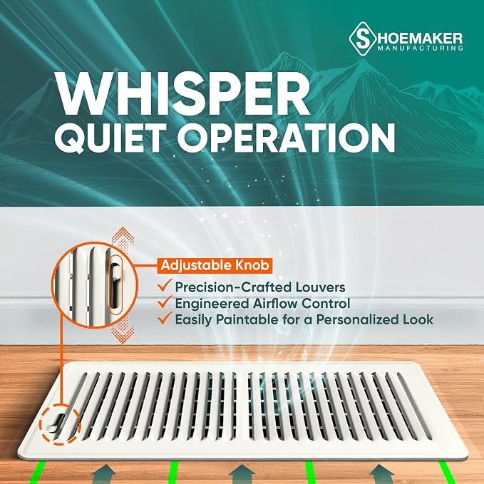 6x14 Floor Register – Warm White Heavy Duty Metal Floor Vent Cover for Home Floors - Premium Forced Air Vent Covers