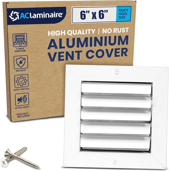 6x6 Inch (Duct Opening) Aluminum 1-Way Air Flow Vent – HVAC Vent Cover for Wall or Ceiling – Quiet HVAC Wall Register
