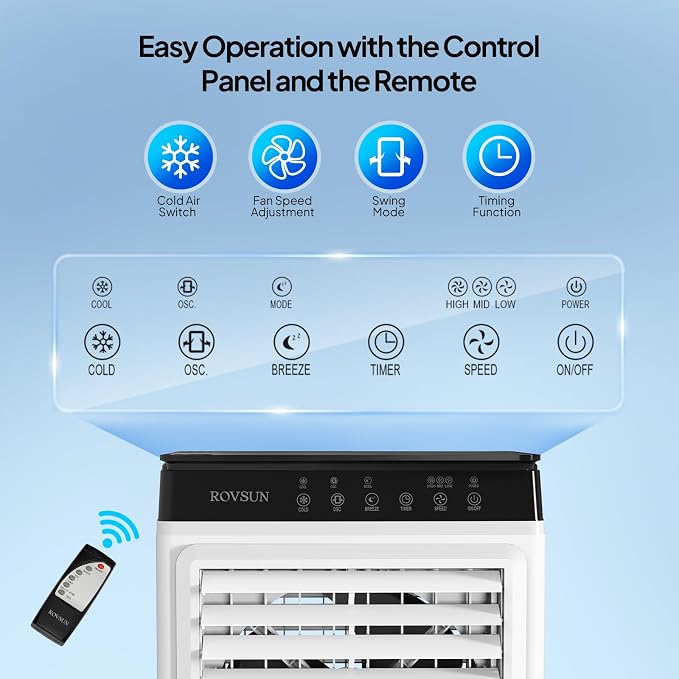 7.9Gal Portable Swamp Cooler, 2300CFM Evaporative Air Cooler with Auto Oscillating, Remote, 3 Speeds, 12H Timer & 4 Ice