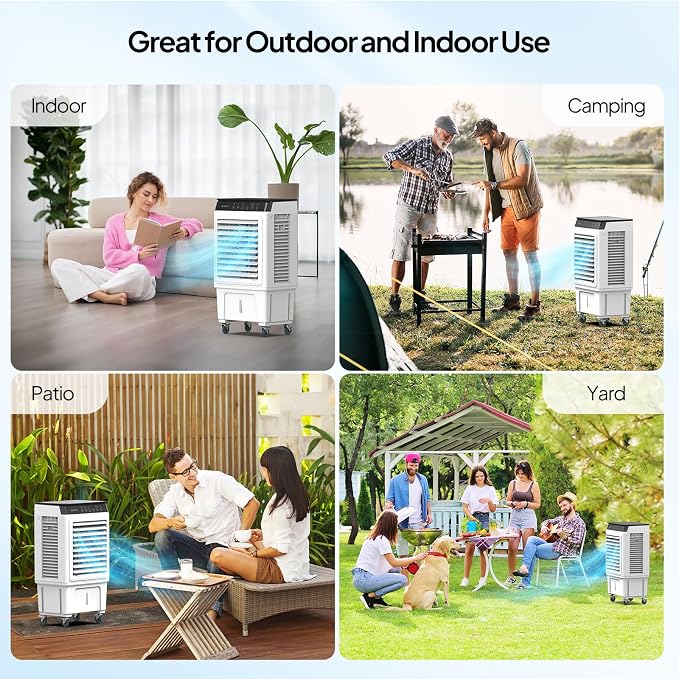 7.9Gal Portable Swamp Cooler, 2300CFM Evaporative Air Cooler with Auto Oscillating, Remote, 3 Speeds, 12H Timer & 4 Ice