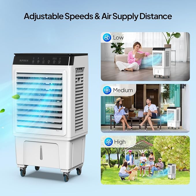 7.9Gal Portable Swamp Cooler, 2300CFM Evaporative Air Cooler with Auto Oscillating, Remote, 3 Speeds, 12H Timer & 4 Ice