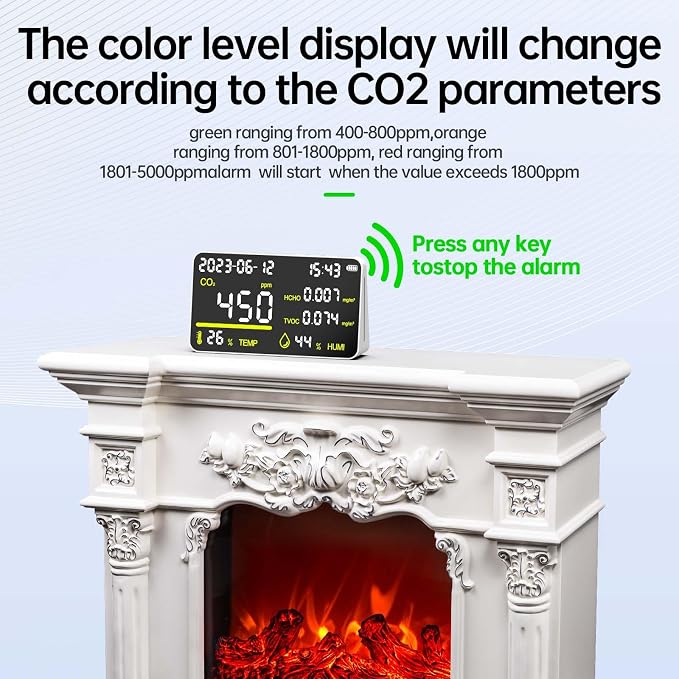 7-in-1 Air Quality Monitor, Indoor Humidity Monitor, Temperature, CO2, TVOC, HCHO, Time, alternate product view 7