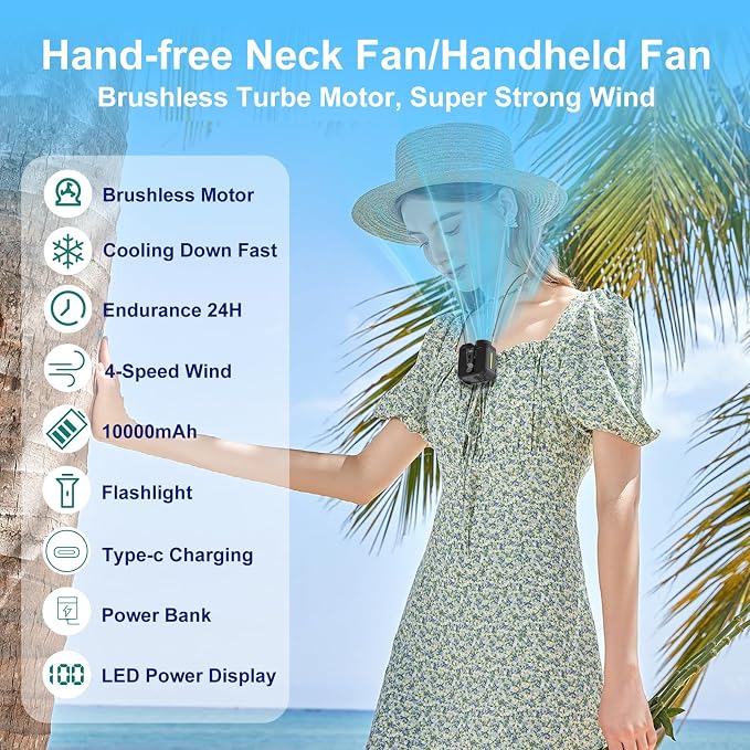 7-in-1 Multi-Use Portable Fan Hands Free Flashlight Etc,Christmas Gifts for Men Women,Turbo Powerful Cooling Personal