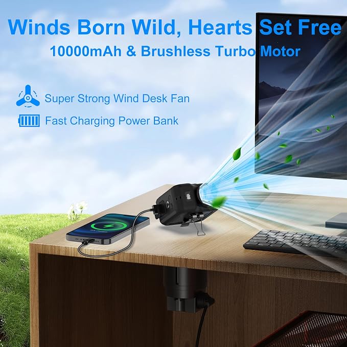 7-in-1 Multi-Use Portable Fan Hands Free Flashlight Etc,Christmas Gifts for Men Women,Turbo Powerful Cooling Personal