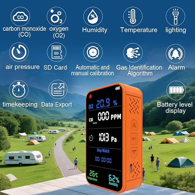 7-in-1 Portable Oxygen Detector,with CO,Carbon Monoxide,O2,Temperature,Humidity, alternate product view 2