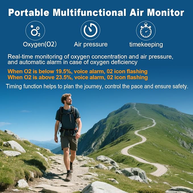 7-in-1 Portable Oxygen Detector,with CO,Carbon Monoxide,O2,Temperature,Humidity, alternate product view 4