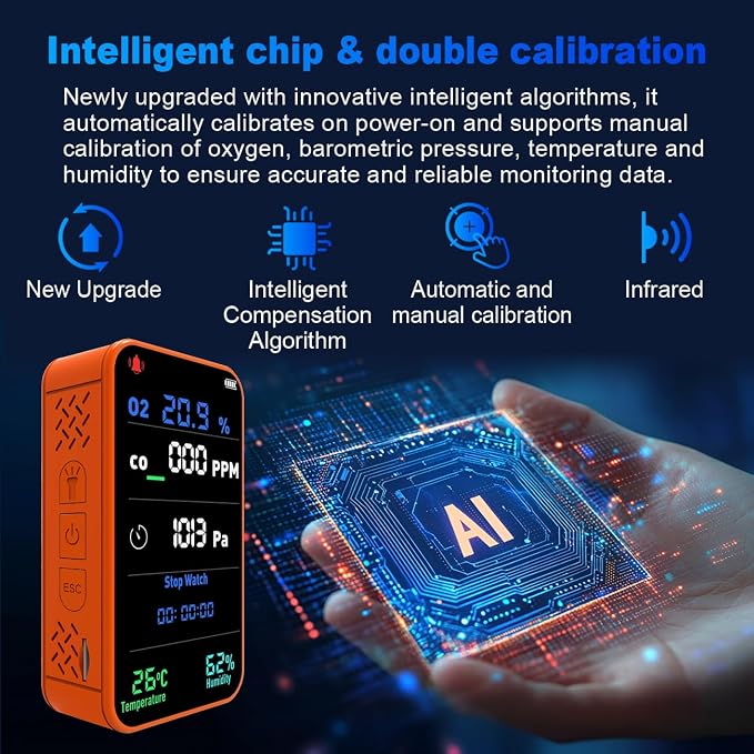 7-in-1 Portable Oxygen Detector,with CO,Carbon Monoxide,O2,Temperature,Humidity, alternate product view 8