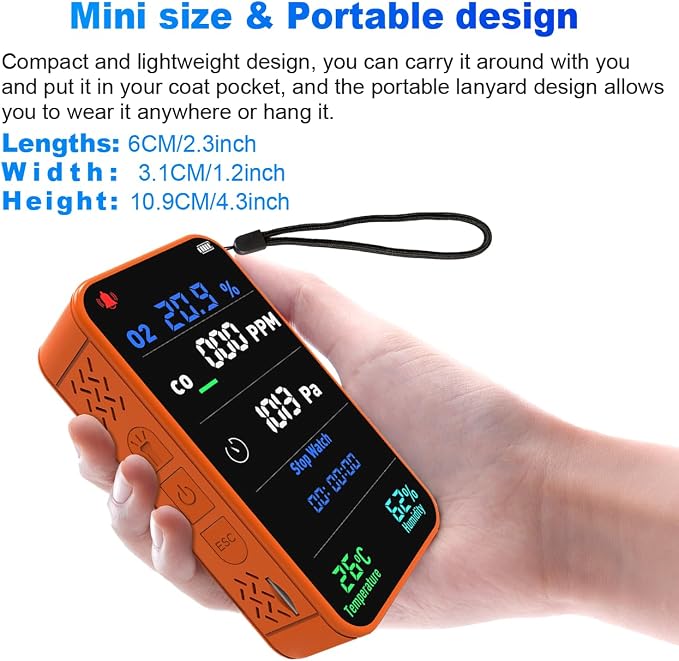 7-in-1 Portable Oxygen Detector,with CO,Carbon Monoxide,O2,Temperature,Humidity, alternate product view 9