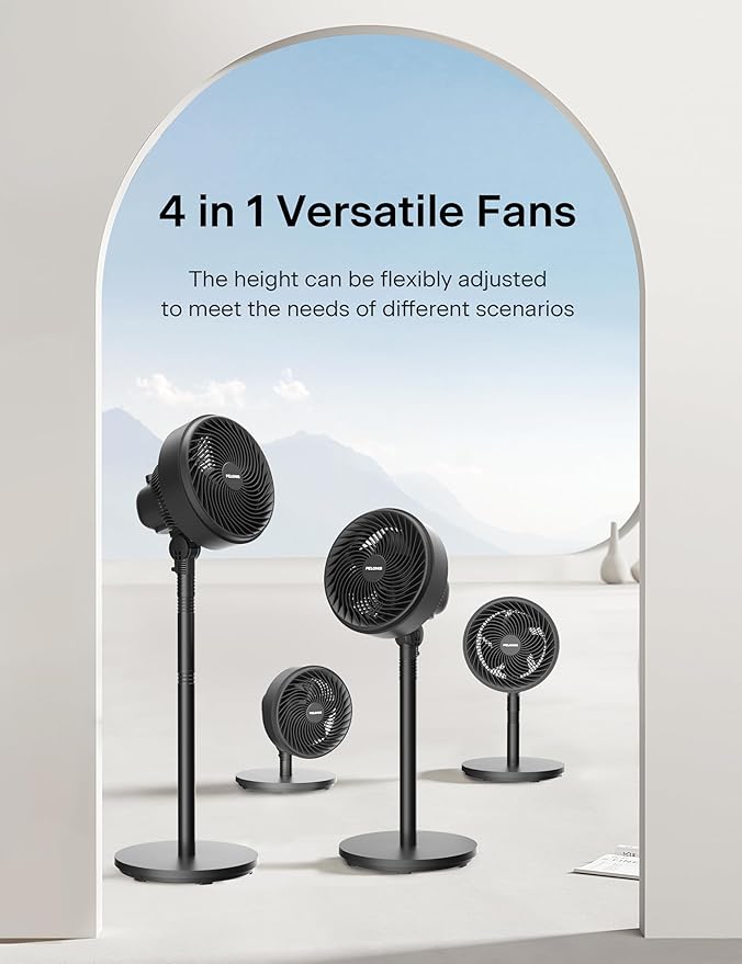 7-Inch Pedestal Air Circulator, Oscillation Fan, 3 Speeds, Adjustable Height (Tabletop/Standing Fan), 75°+90° Oscillation