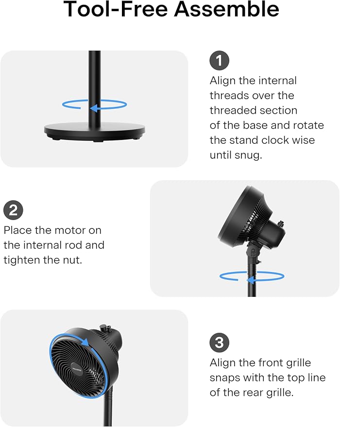 7-Inch Pedestal Air Circulator, Oscillation Fan, 3 Speeds, Adjustable Height (Tabletop/Standing Fan), 75°+90° Oscillation