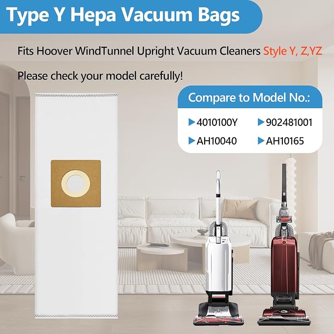 7 Pack Type Y HEPA Vacuum Bags Compatible with Style Y, Z, YZ Upright Vacuums, WindTunnel Uprights, Replace Part