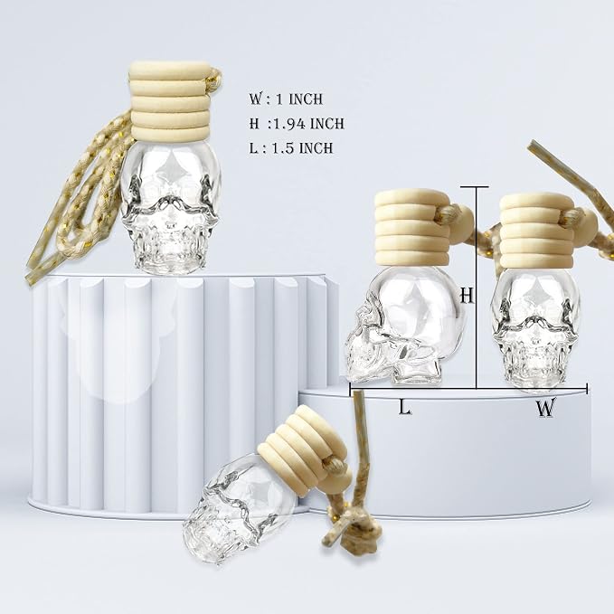 7 PCS MINI 10ml Skull Perfume Bottle for Car Air Freshener Pendant Essential Diffuser Oil Fragrance Aromatherapy Empty Bottle