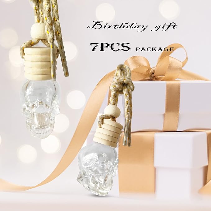 7 PCS MINI 10ml Skull Perfume Bottle for Car Air Freshener Pendant Essential Diffuser Oil Fragrance Aromatherapy Empty Bottle
