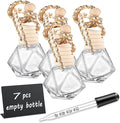 7 PCS MINI Cute Glass Bottle with Suspended Wooden Cover and Plastic Dropper,Car Air Freshener Perfume Bottle,Empty DIY