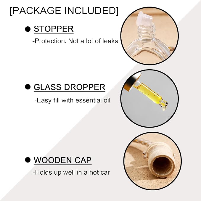 7 PCS MINI Cute Glass Bottle with Suspended Wooden Cover and Plastic Dropper,Car Air Freshener Perfume Bottle,Empty DIY