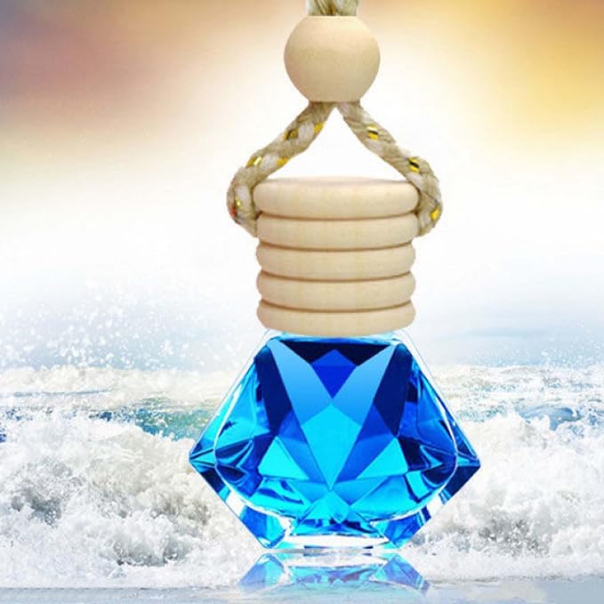 7 PCS MINI Cute Glass Bottle with Suspended Wooden Cover and Plastic Dropper,Car Air Freshener Perfume Bottle,Empty DIY