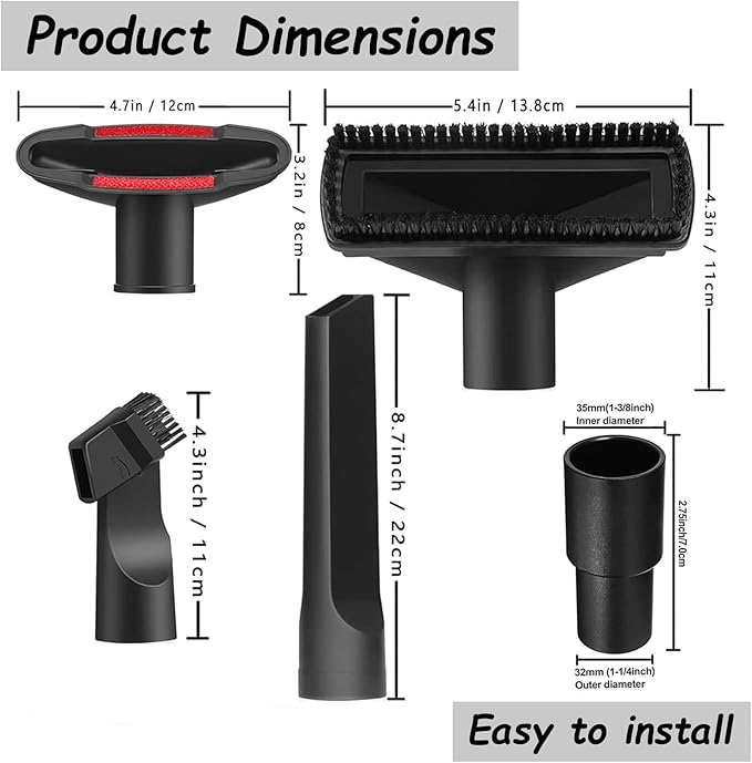 7 Pcs Universal Vacuum Cleaners Accessories 1 1/4 inch & 1 3/8 inch Vacuum Attachments Kit with Wet Dry Plastic Vacuum Hose