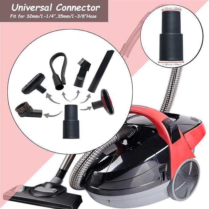 7 Pcs Universal Vacuum Cleaners Accessories 1 1/4 inch & 1 3/8 inch Vacuum Attachments Kit with Wet Dry Plastic Vacuum Hose