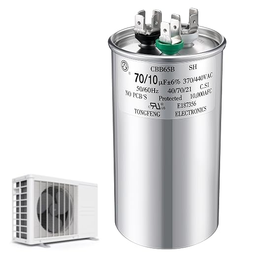 70+10 uF±6% 370/440V CBB65 Dual Run Round Capacitor for AC Motor, HVAC Capacitor, Air Conditioner Replacement