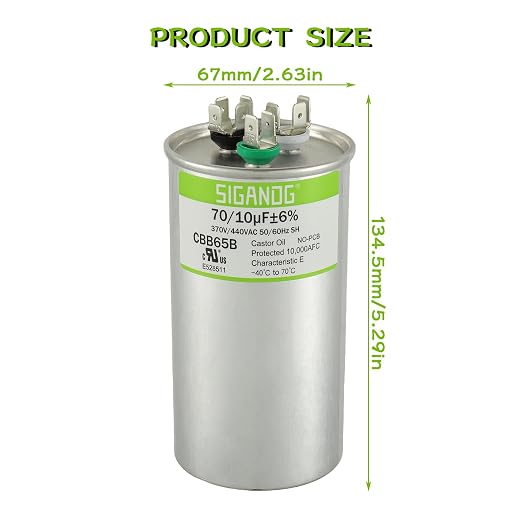 70/10 uF 70+10 MFD 370V or 440V CBB65 Dual Run Start Round Capacitor 70 10 uF MFD 370 440 Volt VAC for Condenser, alternate