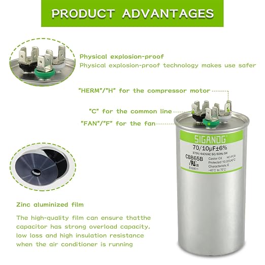70/10 uF 70+10 MFD 370V or 440V CBB65 Dual Run Start Round Capacitor 70 10 uF MFD 370 440 Volt VAC for Condenser, alternate