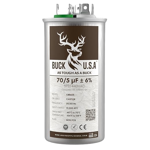 70+5uF 70/5 MFD ±6% CBB65B Dual Run Round Start Capacitor - Ideal for HVAC Systems, Air Conditioner Unit Fan