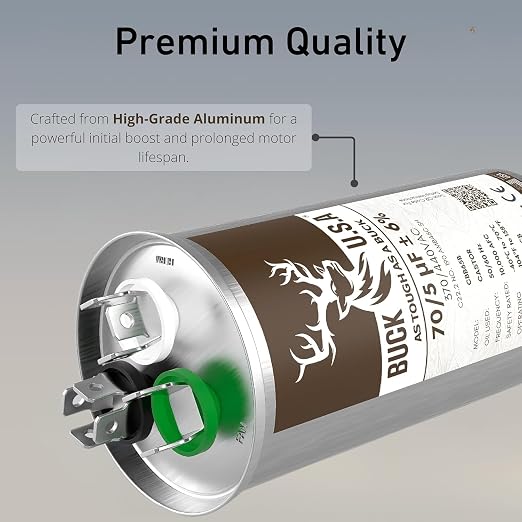 70+5uF 70/5 MFD ±6% CBB65B Dual Run Round Start Capacitor - Ideal for HVAC Systems, Air Conditioner Unit Fan, alternate view