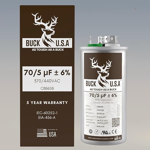 70+5uF 70/5 MFD ±6% CBB65B Dual Run Round Start Capacitor - Ideal for HVAC Systems, Air Conditioner Unit Fan, alternate view