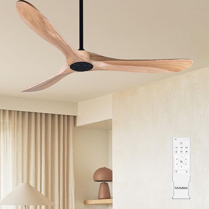 70" Farmhouse Ceiling Fan No Light, Wooden Ceiling Fan, Quiet DC Motor, 6-Speed Reversible Ceiling Fan for Living Room, Great
