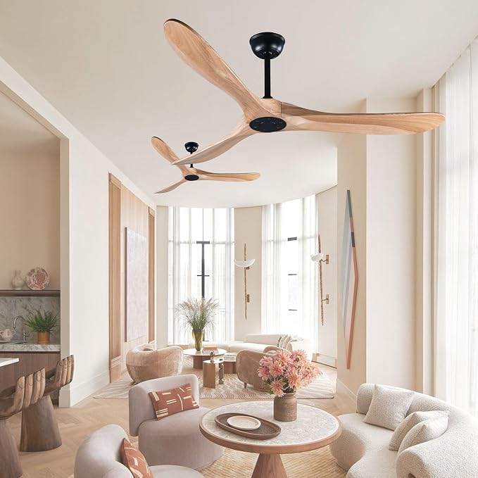 70" Farmhouse Ceiling Fan No Light, Wooden Ceiling Fan, Quiet DC Motor, 6-Speed Reversible Ceiling Fan for Living Room, Great