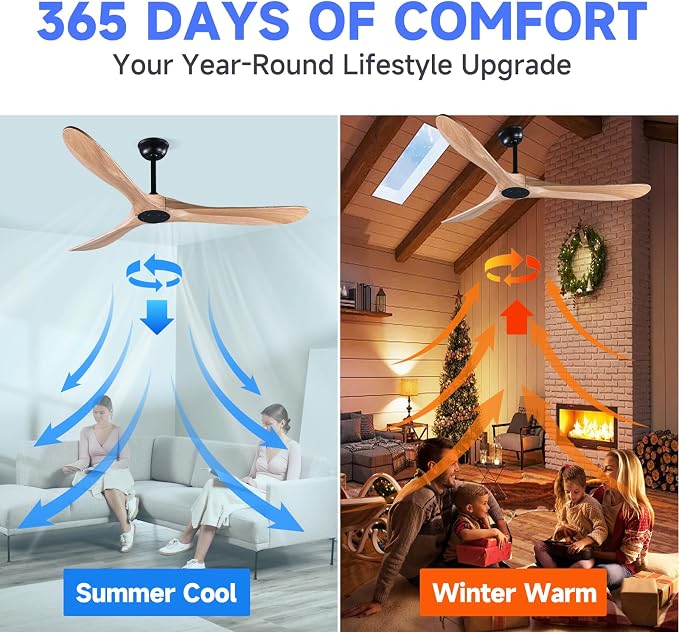 70" Farmhouse Ceiling Fan No Light, Wooden Ceiling Fan, Quiet DC Motor, 6-Speed Reversible Ceiling Fan for Living Room, Great