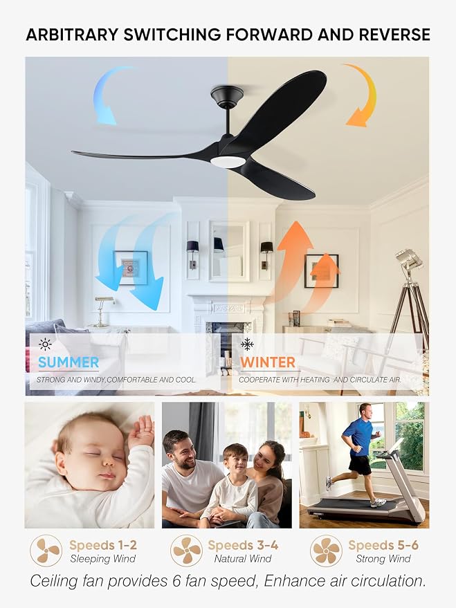 70 inch Black Outdoor Ceiling Fan with Light, Large Solid Wooden Damp Rated Ceiling Fan, DC Motor, 3CCT, Super quiet, Modern