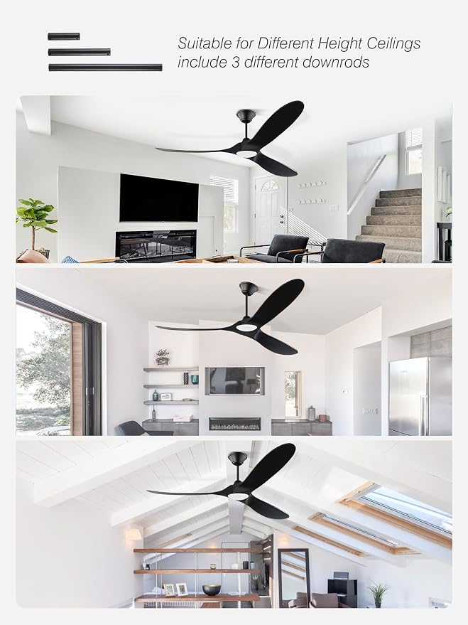 70 inch Black Outdoor Ceiling Fan with Light, Large Solid Wooden Damp Rated Ceiling Fan, DC Motor, 3CCT, Super quiet, Modern