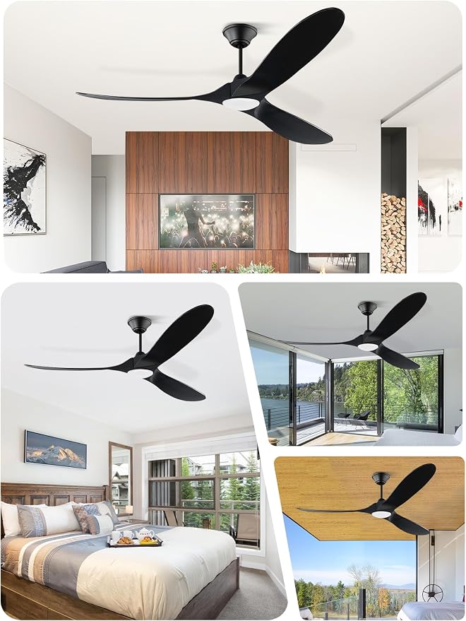 70 inch Black Outdoor Ceiling Fan with Light, Large Solid Wooden Damp Rated Ceiling Fan, DC Motor, 3CCT, Super quiet, Modern