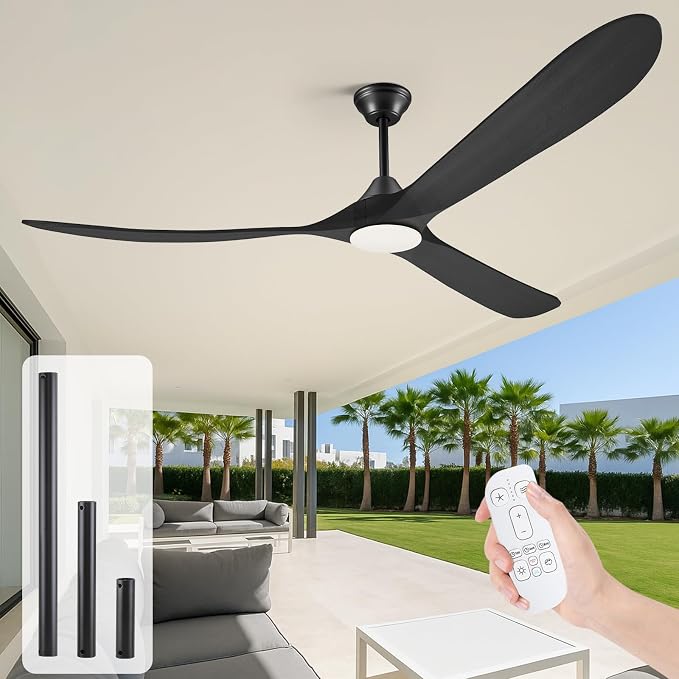 70 Inch Black Outdoor Ceiling Fans for Patios with Light, Large Modern Wood Ceiling Fan with Light and Remote, Quiet